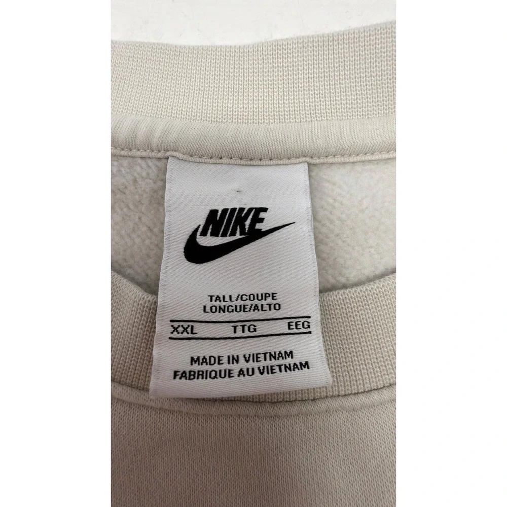 Nike Sweatshirt Mens XXL Tall Oatmeal Beige Crewneck‎ Embroidered Swoosh Fleece